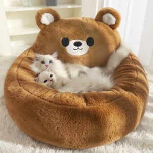 Bolster Pet Bed — Brown Bear Backrest — product view