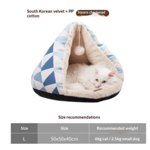 Cat Cave Bed — Blue Foldable Roof — product view